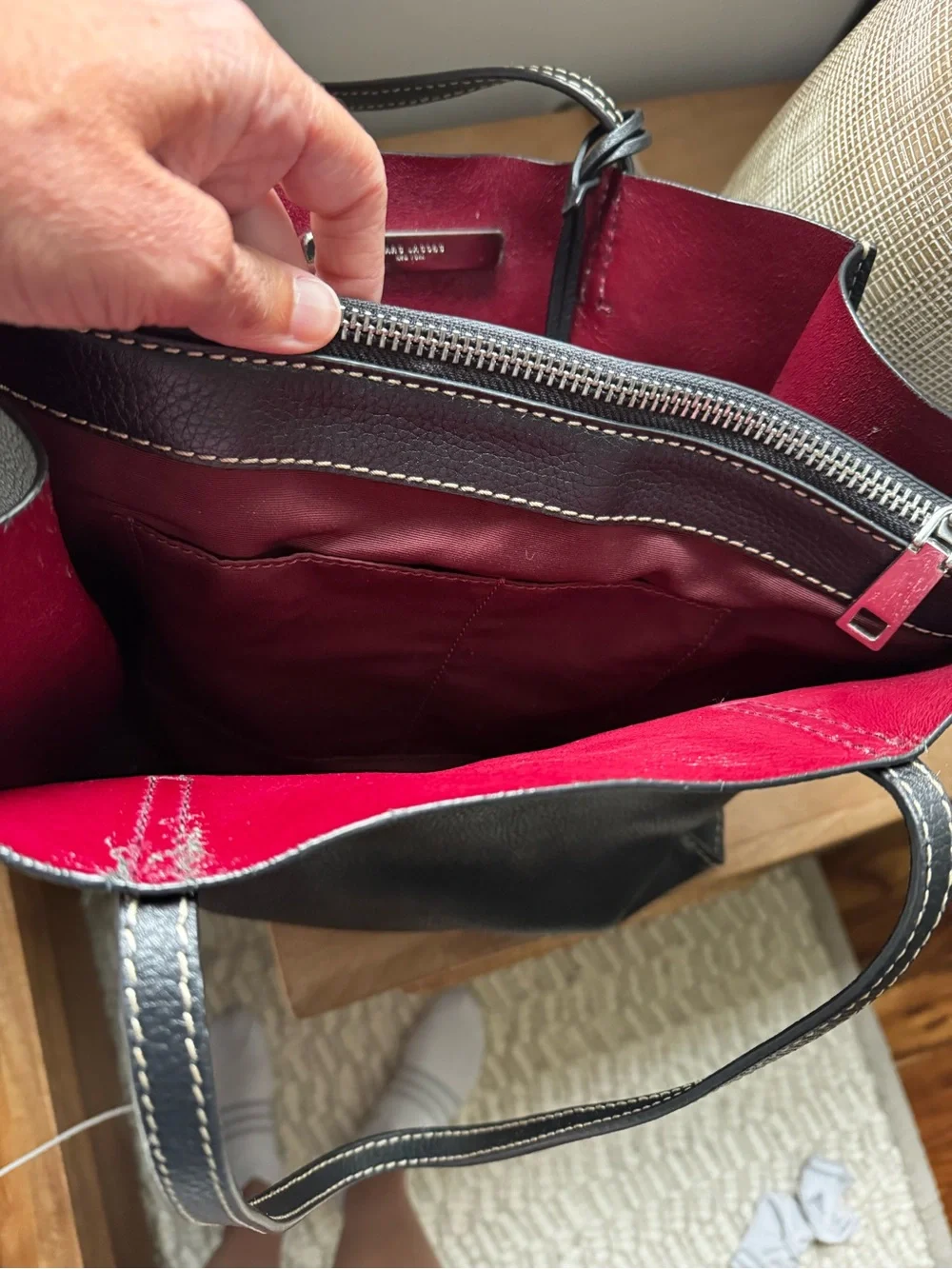 Marc Jacobs Black Pebbled Leather Tote with Silver Accent